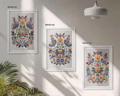 Gerahmtes Bilderset mit Blumenmuster in intensiven Farben