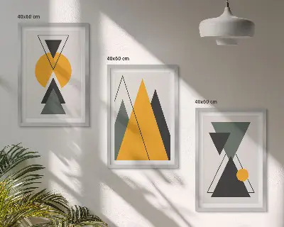 Abstrakte geometrische Formen 3er-Set Bilder mit Rahmen