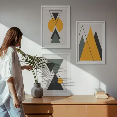 Abstrakte geometrische Formen 3er-Set Bilder mit Rahmen