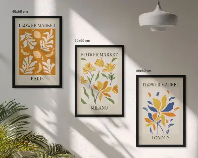 Gerahmtes Bilderset mit Postern von Paris, Mailand und London