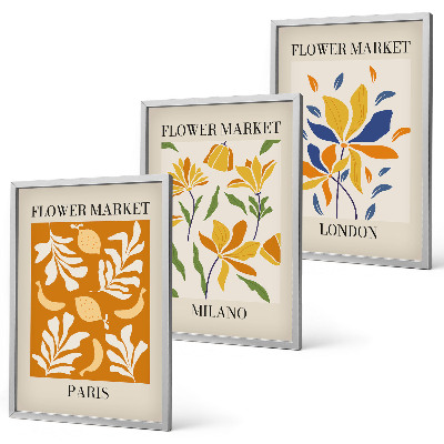 Gerahmtes bilderset Blumenposter Paris Mailand London