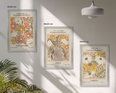Bilder-3er-set mit rahmen Blumenmuster Amsterdam Paris London