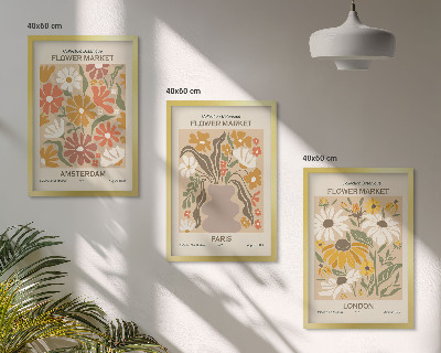 Bilder-3er-set mit rahmen Blumenmuster Amsterdam Paris London
