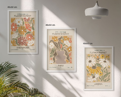 Bilder-3er-set mit rahmen Blumenmuster Amsterdam Paris London