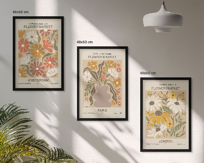 Bilder-3er-set mit rahmen Blumenmuster Amsterdam Paris London