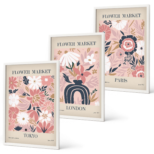 Gerahmtes bilderset Blumenmotive Tokio London Paris