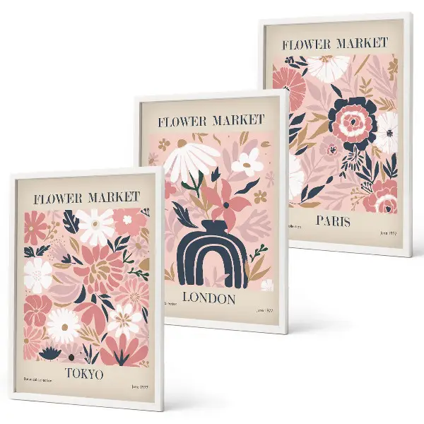 Gerahmtes Bilderset mit Blumenmotiven aus Tokio, London und Paris