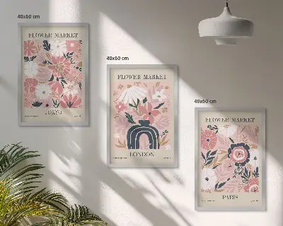 Gerahmtes Bilderset mit Blumenmotiven aus Tokio, London und Paris