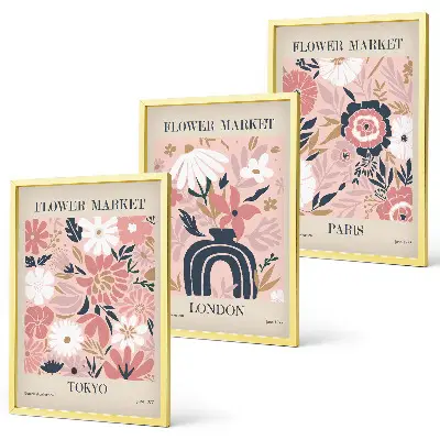 Gerahmtes Bilderset mit Blumenmotiven aus Tokio, London und Paris