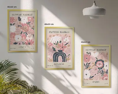 Gerahmtes Bilderset mit Blumenmotiven aus Tokio, London und Paris