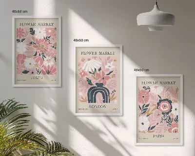 Gerahmtes Bilderset mit Blumenmotiven aus Tokio, London und Paris