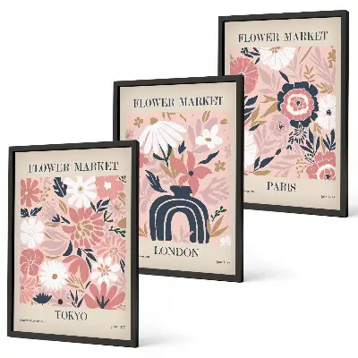Gerahmtes Bilderset mit Blumenmotiven aus Tokio, London und Paris