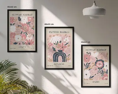 Gerahmtes Bilderset mit Blumenmotiven aus Tokio, London und Paris