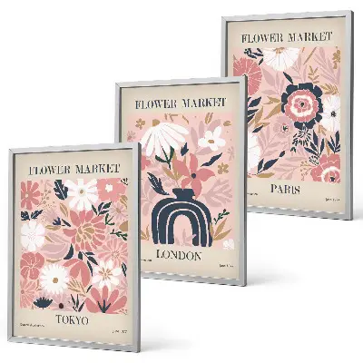 Gerahmtes Bilderset mit Blumenmotiven aus Tokio, London und Paris