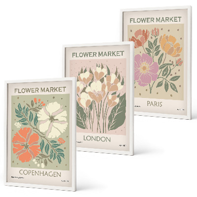 Bilder-3er-set mit rahmen Blumenposter Kopenhagen London Paris