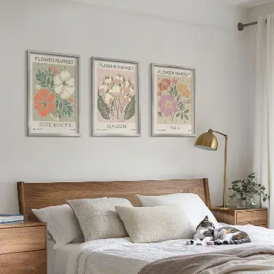 Blumenposter Kopenhagen London Paris 3er-Set mit Rahmen