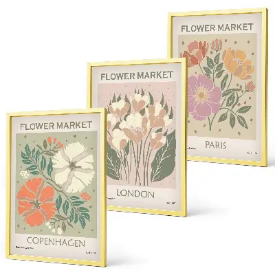 Blumenposter Kopenhagen London Paris 3er-Set mit Rahmen