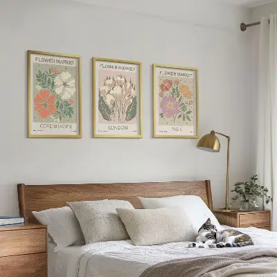 Blumenposter Kopenhagen London Paris 3er-Set mit Rahmen