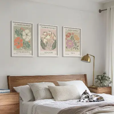 Blumenposter Kopenhagen London Paris 3er-Set mit Rahmen