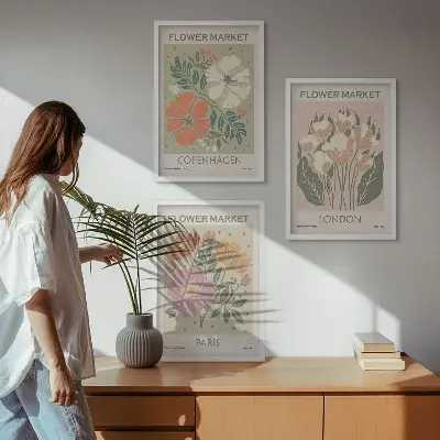 Blumenposter Kopenhagen London Paris 3er-Set mit Rahmen