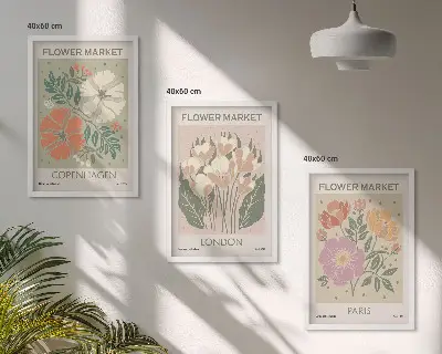 Blumenposter Kopenhagen London Paris 3er-Set mit Rahmen
