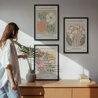 Blumenposter Kopenhagen London Paris 3er-Set mit Rahmen