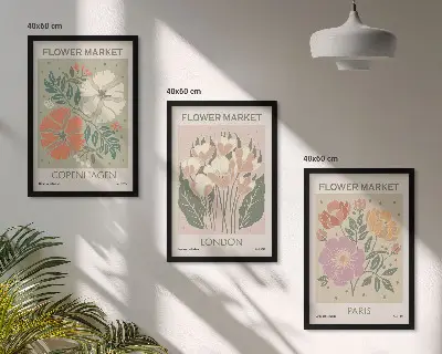 Blumenposter Kopenhagen London Paris 3er-Set mit Rahmen