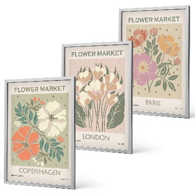 Bilder-3er-set mit rahmen Blumenposter Kopenhagen London Paris