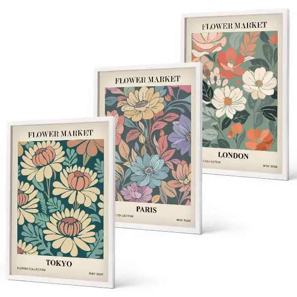 Blumenposter Tokio Paris London gerahmtes Bilderset