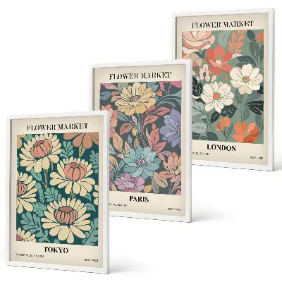 Blumenposter Tokio Paris London gerahmtes Bilderset