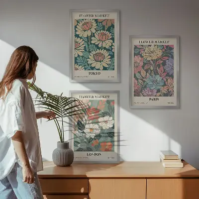 Blumenposter Tokio Paris London gerahmtes Bilderset