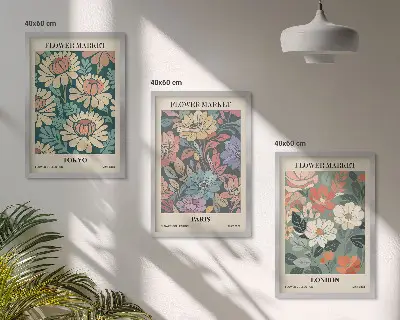 Blumenposter Tokio Paris London gerahmtes Bilderset