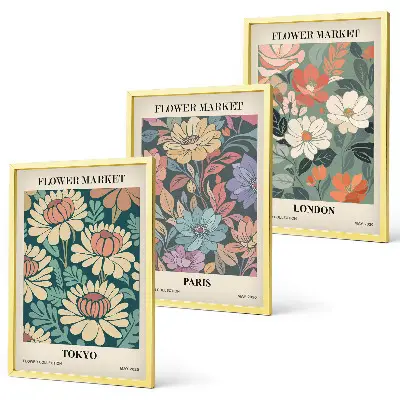 Blumenposter Tokio Paris London gerahmtes Bilderset