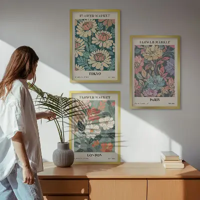 Blumenposter Tokio Paris London gerahmtes Bilderset