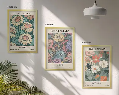 Blumenposter Tokio Paris London gerahmtes Bilderset