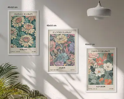 Blumenposter Tokio Paris London gerahmtes Bilderset