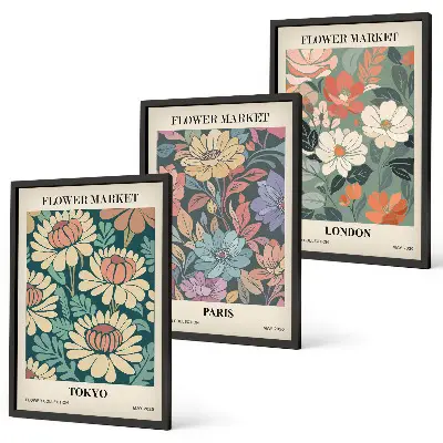 Blumenposter Tokio Paris London gerahmtes Bilderset