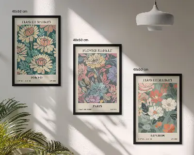 Blumenposter Tokio Paris London gerahmtes Bilderset