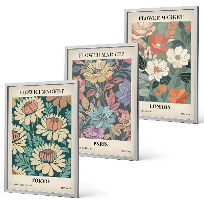 Blumenposter Tokio Paris London gerahmtes Bilderset