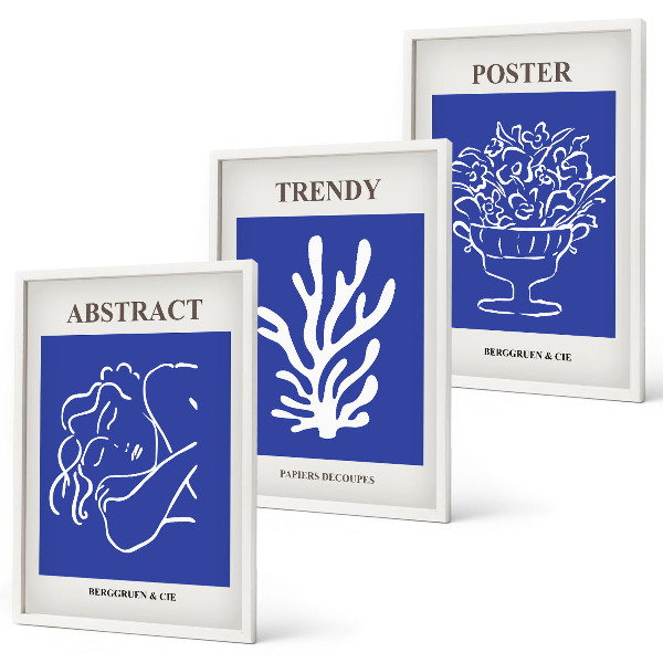 Bilder-3er-set mit rahmen Stilvolle blaue Poster