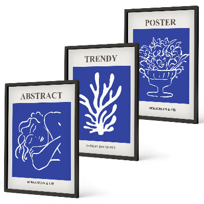 Bilder-3er-set mit rahmen Stilvolle blaue Poster