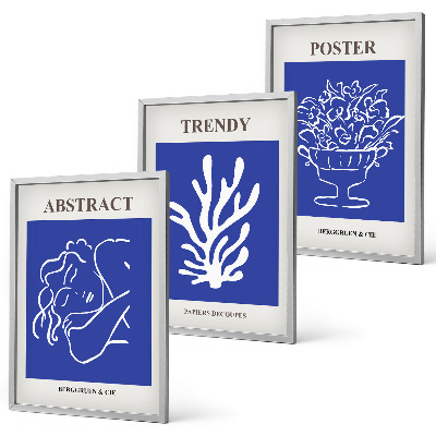 Bilder-3er-set mit rahmen Stilvolle blaue Poster