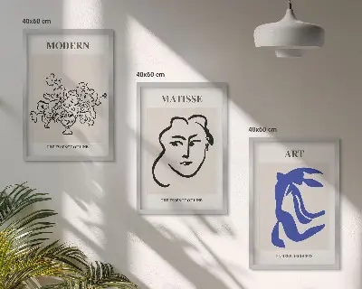 Abstrakte minimalistische Poster 3er-Set mit Rahmen