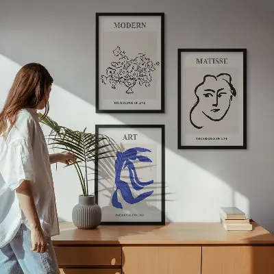 Abstrakte minimalistische Poster 3er-Set mit Rahmen