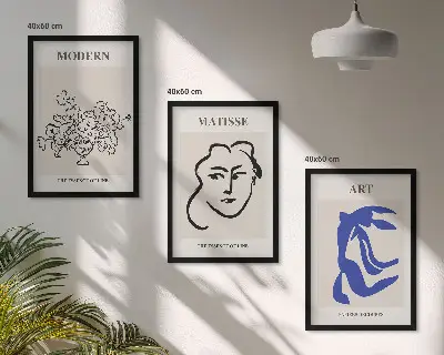 Abstrakte minimalistische Poster 3er-Set mit Rahmen
