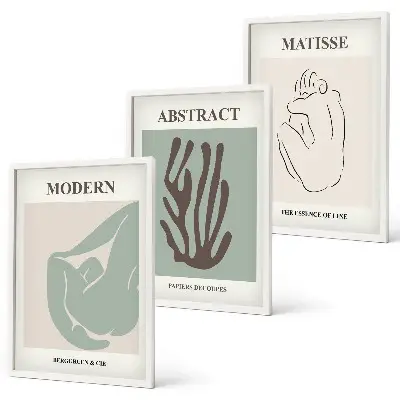 Matisses abstrakte Gemälde 3er-Set mit Rahmen