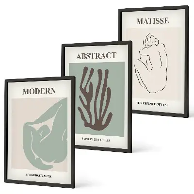 Matisses abstrakte Gemälde 3er-Set mit Rahmen