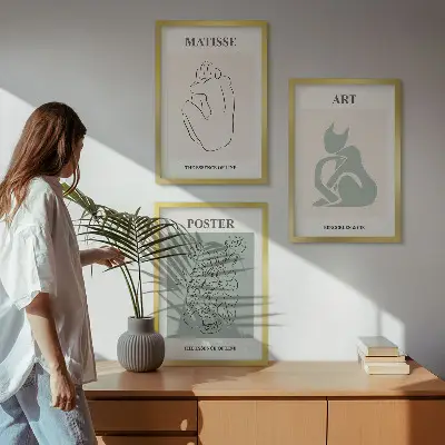Matisse Poster Set in Grün und Beige gerahmt