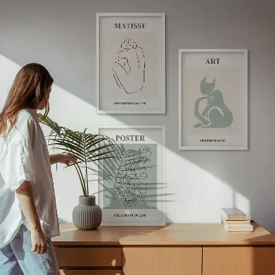 Matisse Poster Set in Grün und Beige gerahmt