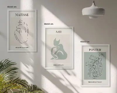 Matisse Poster Set in Grün und Beige gerahmt